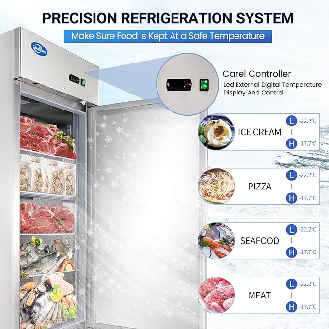 Commercial Freezer, 27"W Commercial Refrigerators, 23 Cu.Ft Commercial Reach in Stainless Steel Freezer, Commercial Freezer Upright with 4 Shelves for Restaurant, Bar, Supermarket