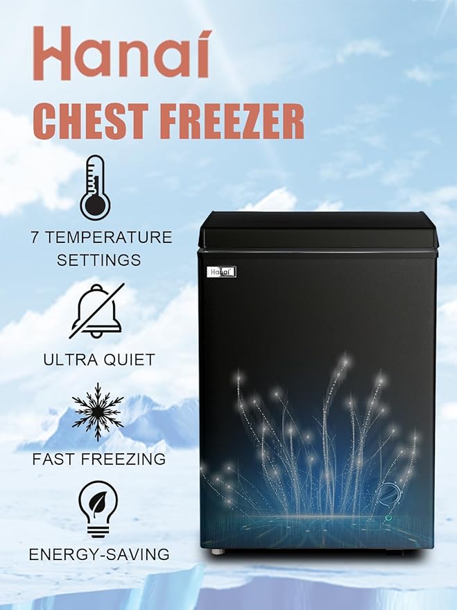 Chest Freezer 3.5 Cu.Ft Black Small Deep Freezer with Adjustable Temperature Control for Basement Apartment Kitchen Business