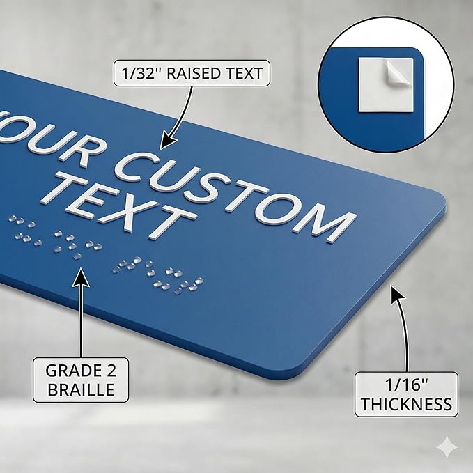 ALPHA DOG ADA SIGNS Custom ADA Braille Room Sign 4x8 Inch - Personalized Office Door Name Plate with Grade 2 Braille - ADA and Title 24 Compliant Signage - Made in USA - Blue