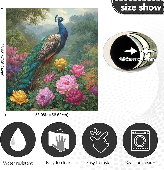 Peacock Flowers Garden Green Dishwasher Magnet Cover Front Door Magnetic Dishwasher Cover Decorative Refrigerator Magnet Covers Fridge Panel Decal for Kitchen Home, 23" x 26"