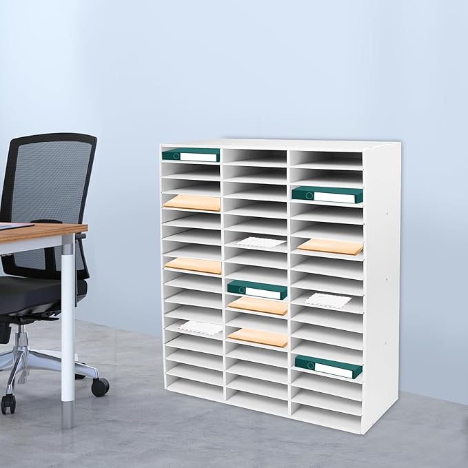 48 Compartments Literature Organizer,16 Layer Mail Sorter Organizer with Adjustable Shelves, File Sorter Mail Center Paper Storage Cabinet for Office Home