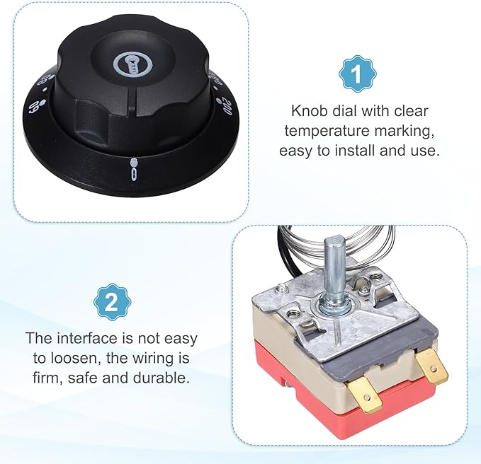 MECCANIXITY 2pcs Temperature Control Switch 250V, 16A 60-200°C Capillary Thermostat Temperature Control Switch for Ovens Fryers Refrigerator Heaters