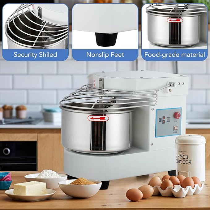 Commercial Food Mixer, 10.5 Qt Touch Screen Dough Mixer Machine with Timer, Security Shield, 650W Dual Rotating Dough Kneading Machine Food-grade Stainless Steel Bowl for Restaurant Bakery