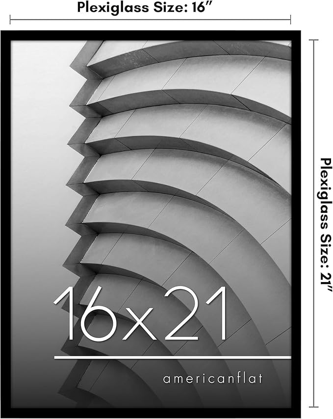 Americanflat 16x21 Picture Frame with Polished Plexiglass - Streamline Collection - Thin Border Picture Frame for Wall Display - Hanging Hardware Included - Black