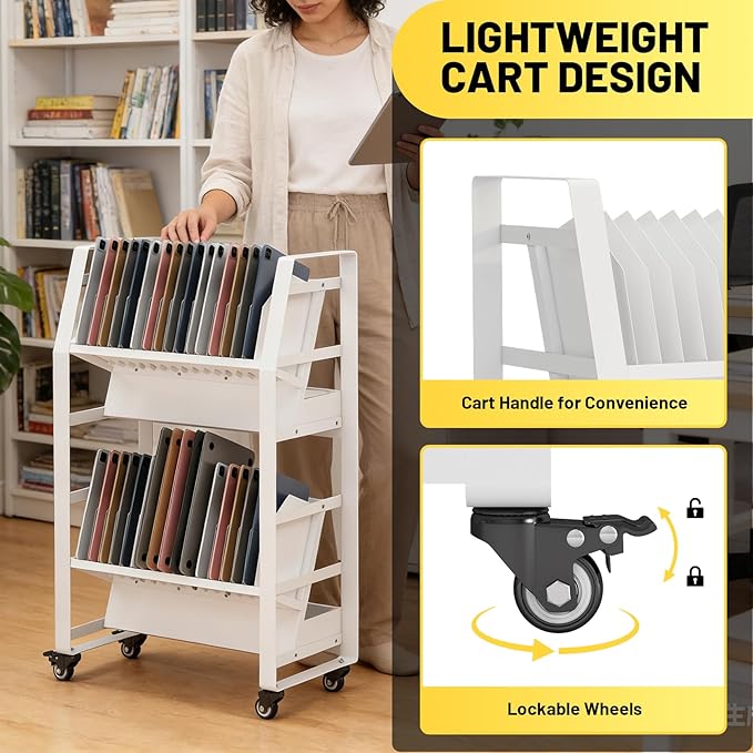 32-Device Mobile Charging Storage Cart with Lockable Wheels, 2 Power Strips, Charging Station with Removable Dividers & Cable Management for Laptops, Tablets, iPads, Chromebook for Classroom
