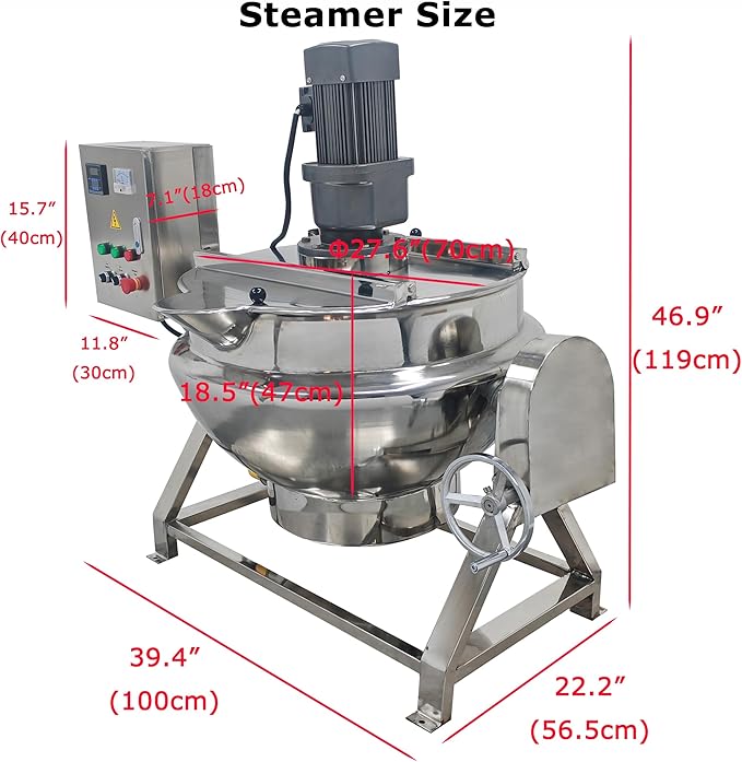 100L Jacketed Kettle 220V 1100W Commercial Electric Automatic Cooking Pot Tilting Jacketed Pot Three Phase with Mixer for Soup Sugar Jam