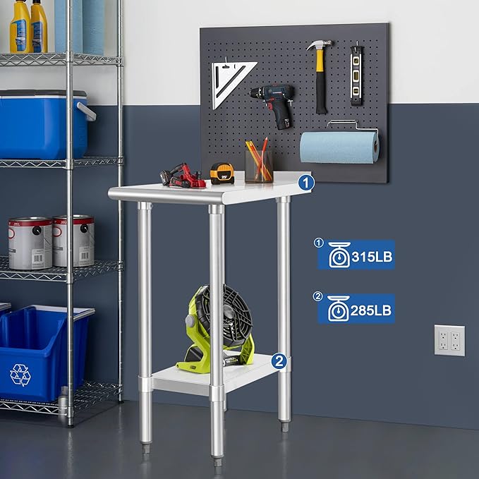 HARDURA Stainless Steel Commercial Work Table Prep Work Metal Table 24×15 Inches with Undershelf and 2" Backsplash Heavy Duty NSF 430 for Kitchen Food Prep