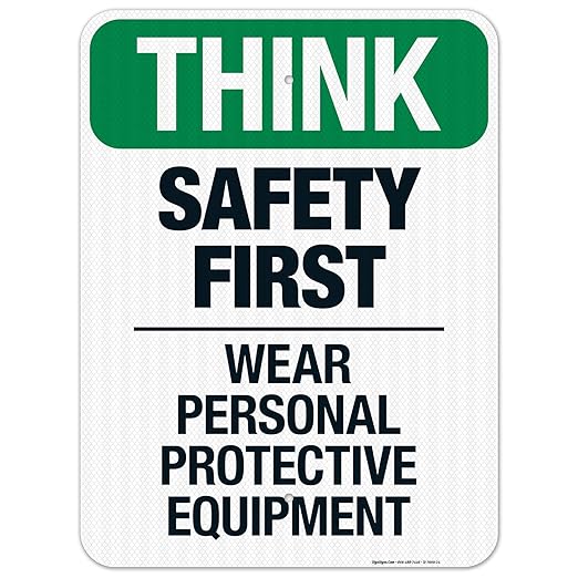 Think Safety First Wear Personal Protective Equipment Sign, 18x24 Inches, 3M EGP Reflective .080 Aluminum, Fade Resistant, Made in USA