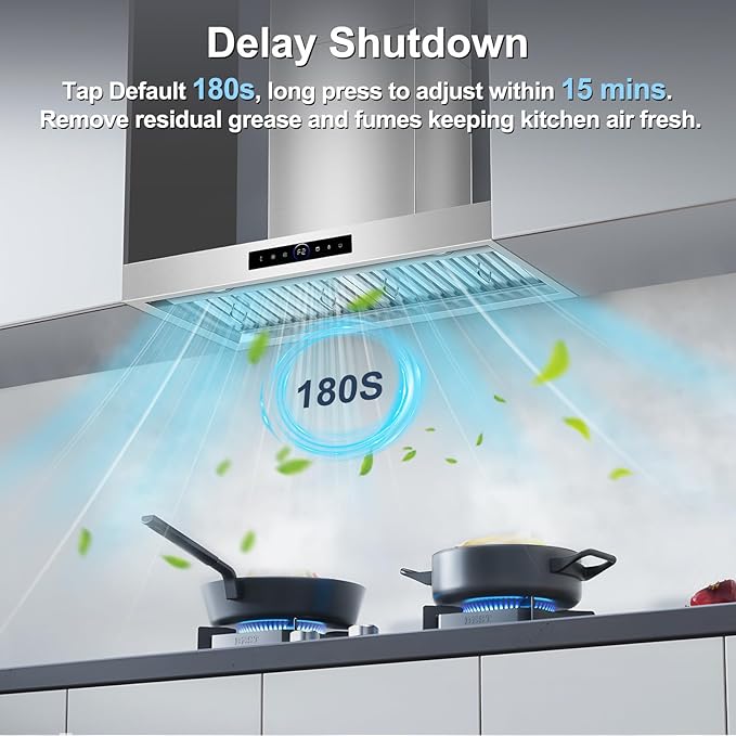 30 inch Range Hood Wall Mount, 1200 CFM with 4-Speed Gesture Sensing & Touch Control, Stainless Steel Ducted Kitchen Stove Vent Hoods with 2 LED Lights, Time Setting, Dishwasher-Safe Baffle Filters