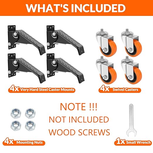 Caster Wheels, 3 Inch Workbench Casters Set of 4 Heavy Duty - 800 Lbs Capacity Retractable Swivel Castors with No Noise Polyurethane Wheels, Easy to Install for Tables Legs, Work Bench & Tool Carts