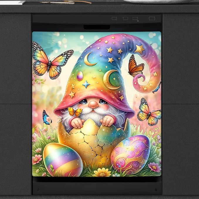 Happy Easter Gnome Eggs Dishwasher Magnet Cover Magnetic Dishwasher Decorative Cover Front Dishwasher Door Covers Reuseable Dishwasher Covers Decal for Kitchen Home Decorative