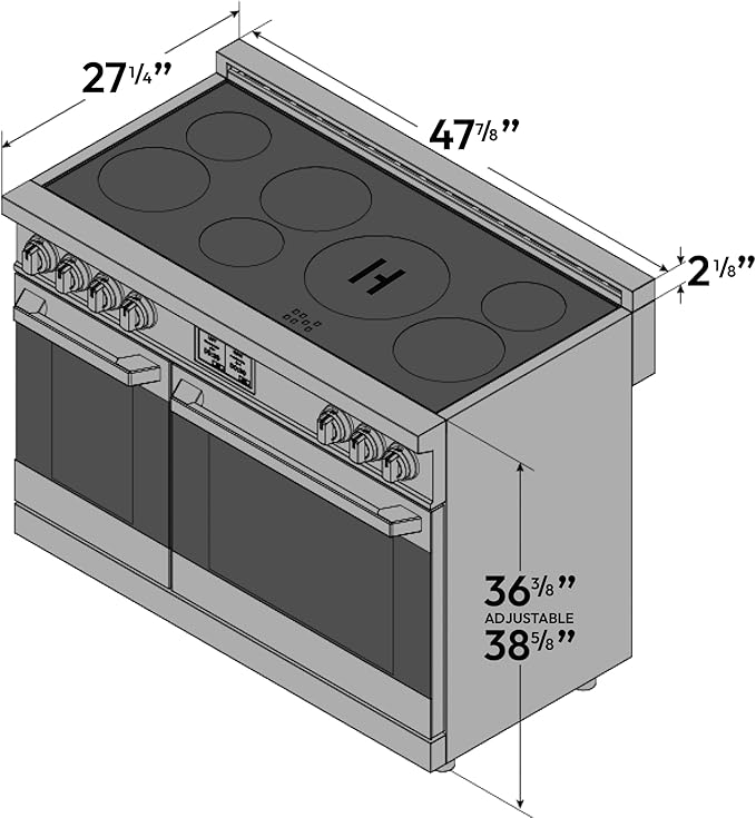 48 Inch Professional Induction Range with Double Convection Ovens, Air Fry, 7 Burner Electric Stove, Pizza Stone - Stainless Steel