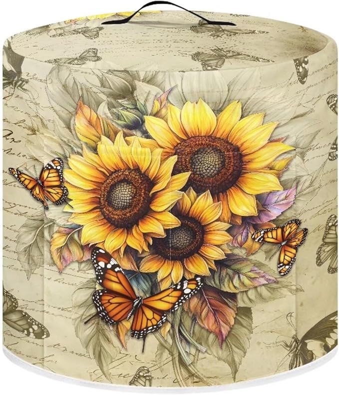 Sunflower Butterfly Print Pressure Cooker Cover for 8 Quart Instant Pot and Air Fryer Accessories, Stain Resistant Washable Round Protective Cover Electric Appliance Cover with Front Pocket
