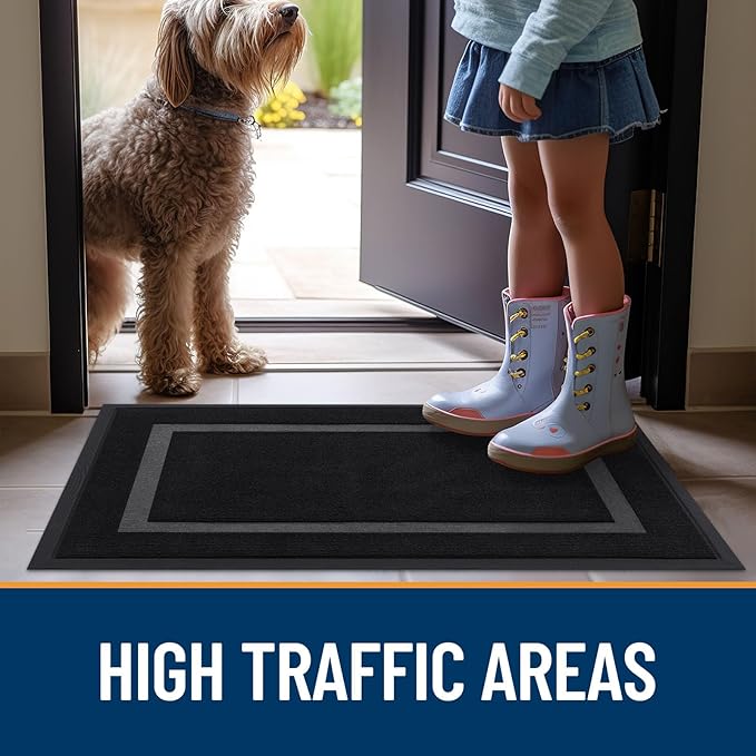 OLANLY Front Door Mat Indoor Outdoor Entrance, Waterproof All-Season, All-Weather Doormat, Sturdy Natural Rubber, Fade Resistant, Low Profile, Easy Clean Patio Porch Entryway Mat, 59x23, Black