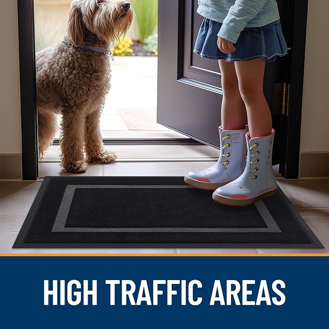 OLANLY Front Door Mat Indoor Outdoor Entrance, Waterproof All-Season, All-Weather Doormat, Sturdy Natural Rubber, Fade Resistant, Low Profile, Easy Clean Patio Porch Entryway Mat, 47x23, Black