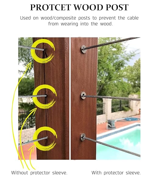 Atibin Rope Wood Railing Sleeves Protector Stainless Steel Railing Sleeves Protective Cable Handrail Railing Sleeves Wire 1/8inch 30pcs