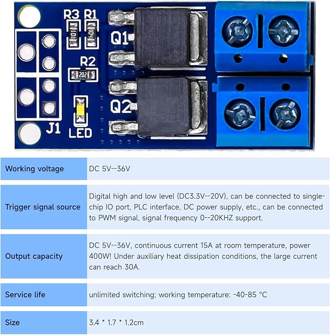 10PCS Motor Controller DC 400W 5V-36V Dual Mosfet High-Power Trigger Switch Drive Module 0-20KHz PWM Adjustment Electronic Switch Control Board Motor Speed Control Lamp Brightness Control
