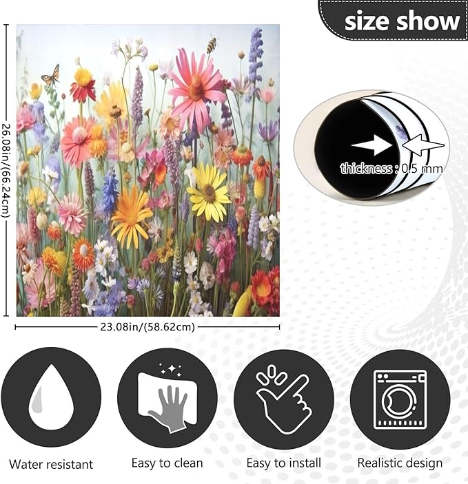 Dishwasher Magnet Cover, Wildflowers Magnet Sticker Fridge Panel Decal for Home Kitchen Decor, 23x26 in