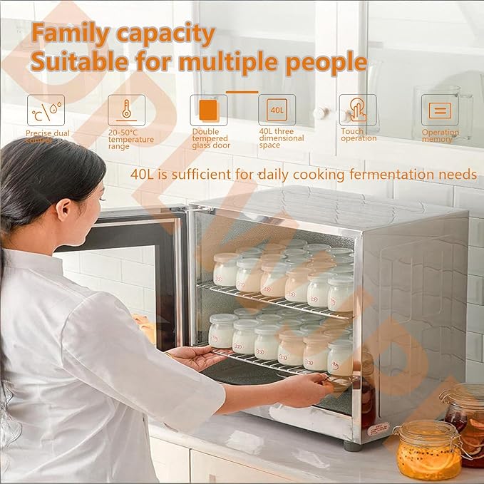 Professional Electric Fermentation Chamber 40l Dough Proofer Yogurt Fermentation Machine with 2-Layer 20-50℃ Temperature Humidity Control for Yogurt,Natto,Rice Wine