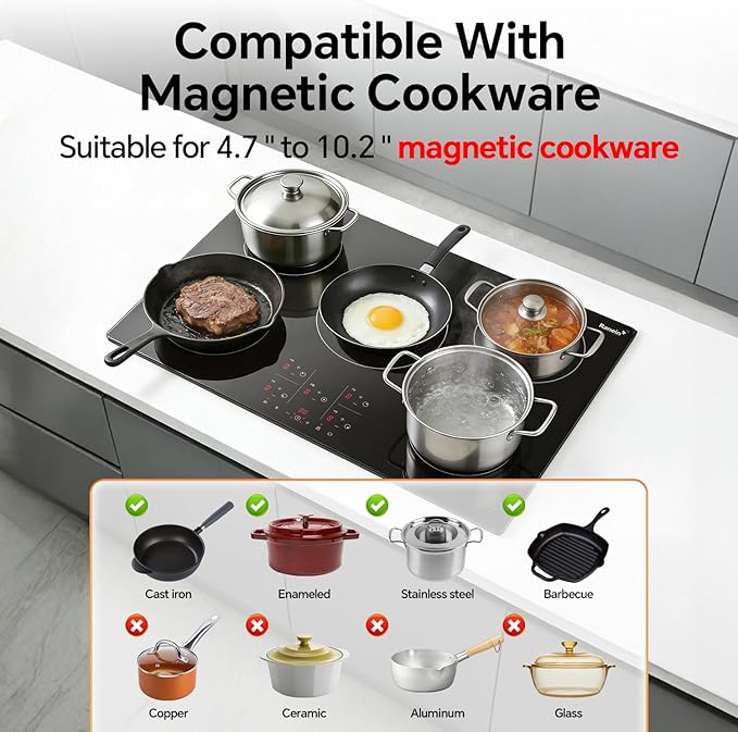 Ranein Induction Cooktop 30 Inch, Build-in 5 Burners Electric Stove Top, 9 Power Settings, Max 9200W, Sensor-Control Induction Hob with Multiple Safety Protections, Compatible with Magnetic Cookers