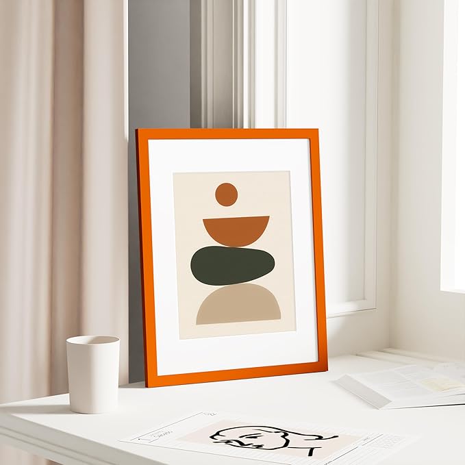 Vittanly 11x14 Picture Frame, Solid Wood Frame with Plexiglass, Includes 8x10 Mat, Wall Hanging for Photos, Home Decor, Orange, 1 Pack