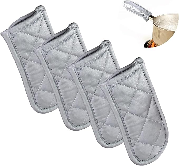 Cast Iron Skillet Handle Covers, Pot Handle Covers Heat Resistant, Heat Resistant Pot Pan Skillet Hot Handle Holder Sleeves Mitt Cover for Kitchen, BBQ and Baking Cookware (4, Silver)
