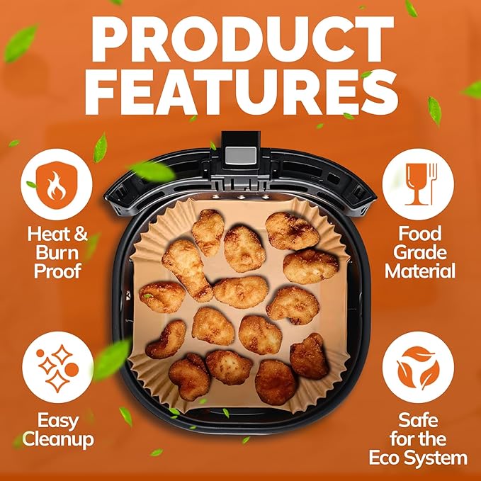9 inch Square Air Fryer Liners Disposable Parchment Paper Liner Airfryer 8-12 QT Basket inserts Filter Sheets EXTRA THICK 40 GSM - Pack of 125