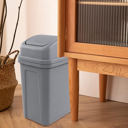 2 Gallon Small Plastic Trash Can with Swing Lid, Swing Top Garbage Can, Gray, F