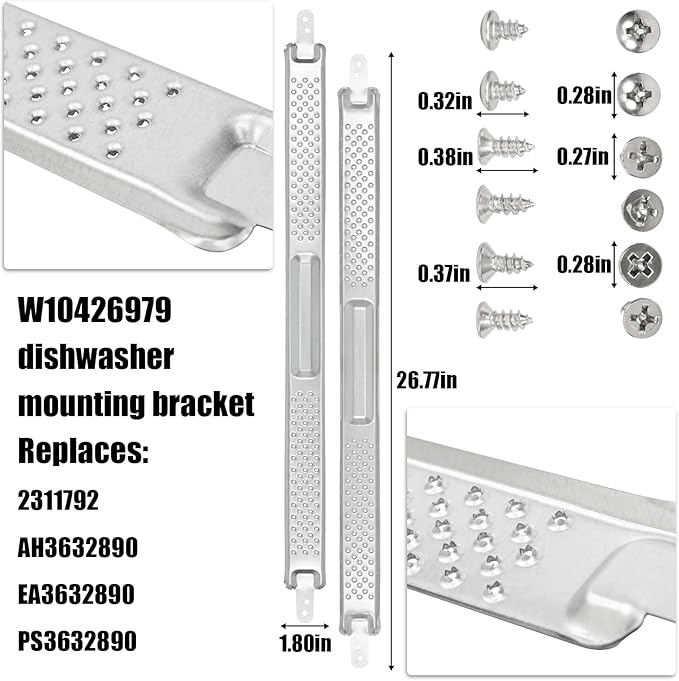 W10426979 "24 Inch" Dishwasher Mounting Bracket Kit for Granite and Quartz Countertops Compatible with Whirlpool KitchenAid Maytag Mounting Bracket W10426979 AP5607641 AH3632890 EA3632890 PS3632890