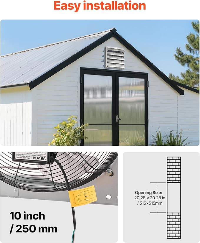 VEVOR 20 inch Shutter Exhaust Fan, Wall Mounted Attic Vent Fan with 3000 CFM Airflow, AC Motor, Heavy-duty Steel Construction, Low Noise for Shed, Garage, Greenhouse Ventilation Cooling, Silver