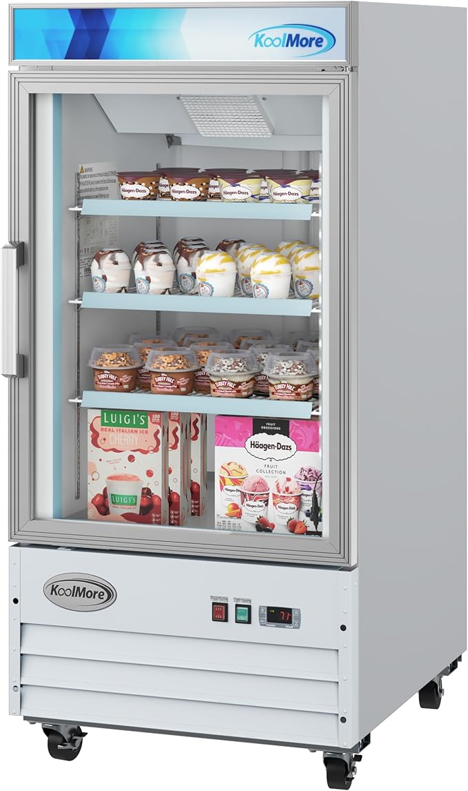 KoolMore 26 in. Commercial One Glass Door Display Upright Freezer Merchandiser in White 9 Cu. Ft. (MDF-1GD-9C-WH)