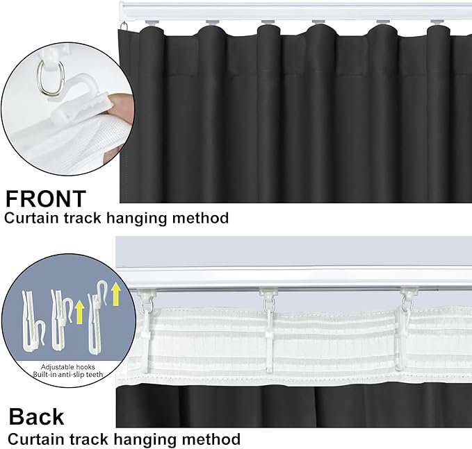 Room Divider Blackout Curtain Track Curtains Wall Dividers Panels Screen for Living Rooms Bedroom Office Privacy Partition Separation, W120 × L108 Inch,1 Panel, Black