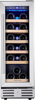 Kalamera Mini Fridge 18 Bottle - 12 inch Wine Cooler Refrigerator, Built-in or Freestanding, with Stainless Steel & Double-Layer Tempered Glass Door, and Temperature Memory Function Wine Fridge