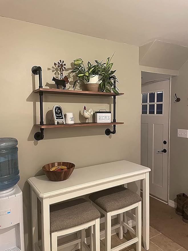 Pipe Shelves Industrial Pipe Shelving Shelves Real Wood Industrial Floating Pipe Shelves with Wood Planks 36 inch Wall Shelves Rustic Hanging Bookshelf Farmhouse Kitchen Bar Shelving