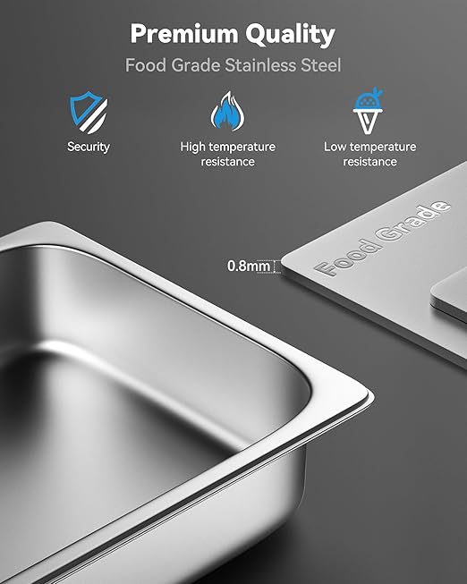4 Pack Hotel Pans with Lids, 1/1 Size 4" Deep Steam Table Pans, Full Size Stainless Steel Food Pan 22 Gauge Anti Jam 20.8" L x 12.8" W Commercial Food Storage Containers