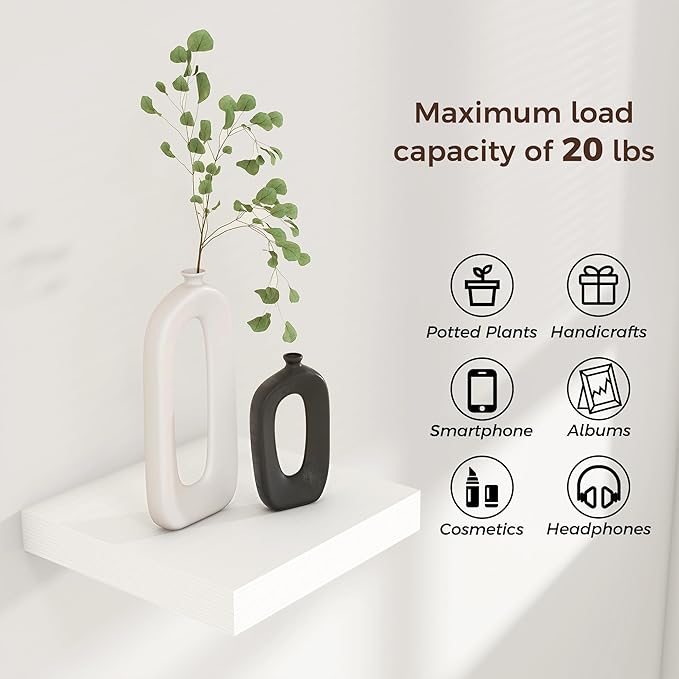 Square Floating Shelves for Wall 8"W x 8"D x 1.2"H, Small Engineered Wood Wall Shelves with Invisible Brackets for Living Room Bedroom Bathroom Office Kitchen Storage & Decor, White Finish, Set of 3