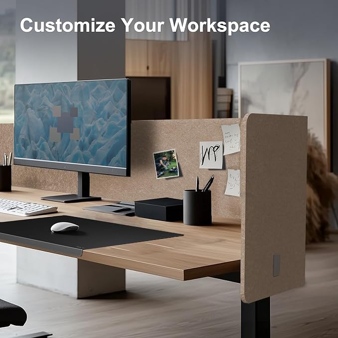 Desk Privacy Panel,2PCS L-Shaped Clamp-On Office Desk Divider,2-in-1 Adjustable Acoustic Desktop Partition Or Under Desk Modesty Screen,for Office,Home,Felt(Dark Camel, 47.2" x 17.7")