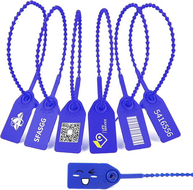 100 Plastic Tamper Seals Fire Extinguisher Tags Numbered Zip Ties Pull Tite Security Tags Disposable Self-Locking Safety Ties (Dark Blue)