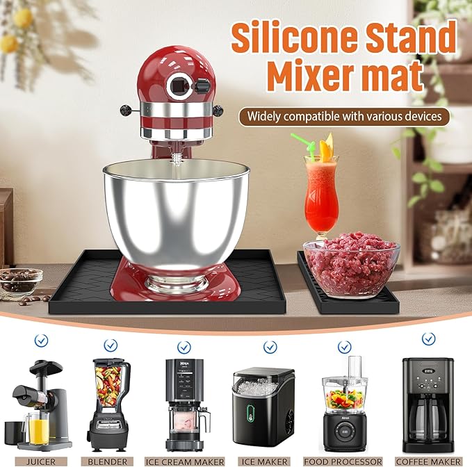 Silicone Mat For kitchen aid Stand Mixer&Blender- Removable 18"*15"*0.5" Countertop Protector Mat, Concave Convex Design, Slip-resistant, shock-absorbing, leak-proof-Stand Mixer Accessories (Black)