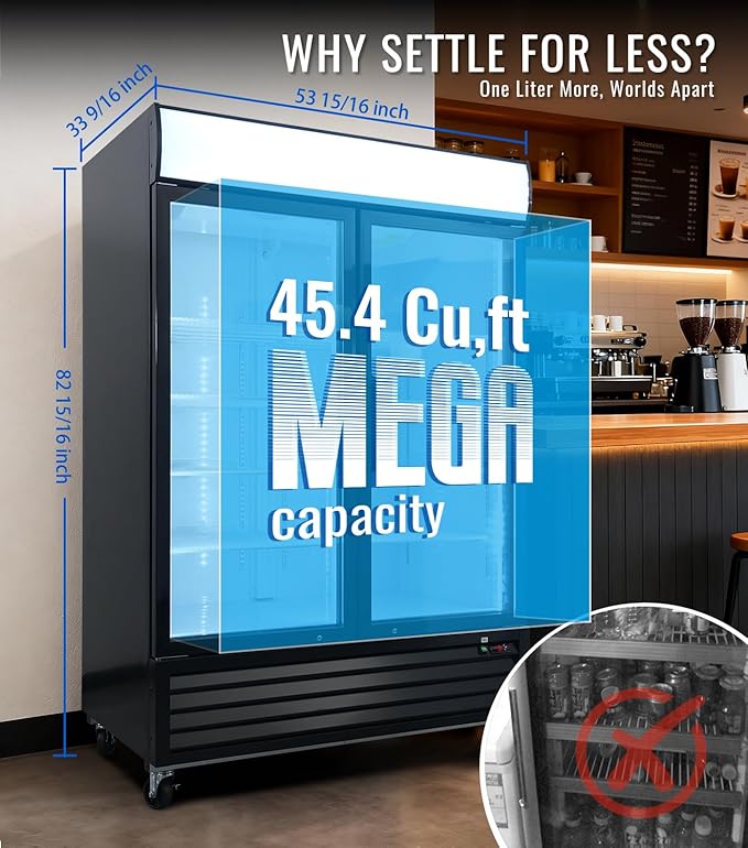 54" Commercial Merchandiser Freezer, 45.4 Cu.ft Commercial Display Freezer with 2 Glass Door, ETL Certified, -8 to -1℉, Auto Defrost, Interior LED Light, Good Choice for Supermarkets, Cafes, Stores