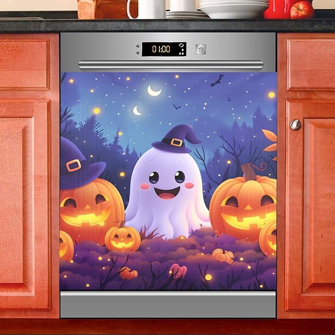 Halloween Ghosts Pumpkins Dishwasher Magnet Cover Sticker Magnetic Refrigerator Panel Front Door Fridge Microwave Decal