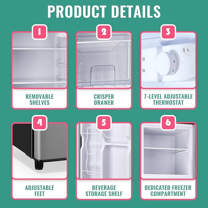 WANAI 5.0 Cu.Ft Fridge with Freezer, Dual Door Refrigerator with 7 Settings Temperature Adjustable, Small Fridge for Office Apartment and Home, Silver