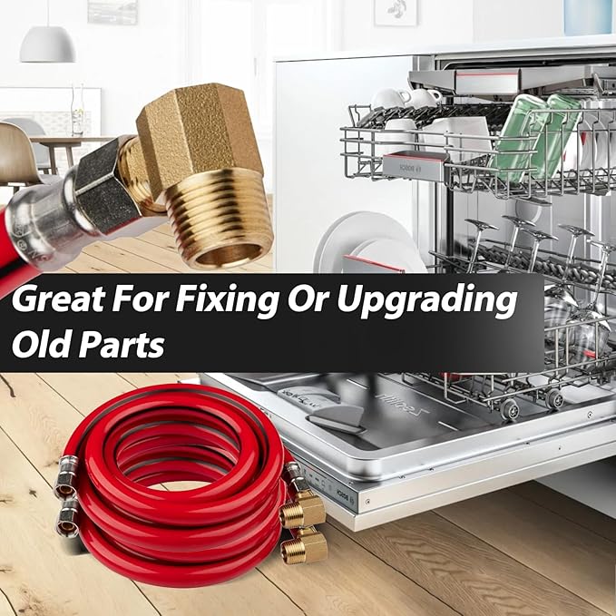 30 Pack Foskan 6FT Red PVC Dishwasher Hose With 3/8" Comp x 3/8" MIP Brass 90 Degree Elbow,Flexible Water Line Connector for Standard Dishwashers （6FT）