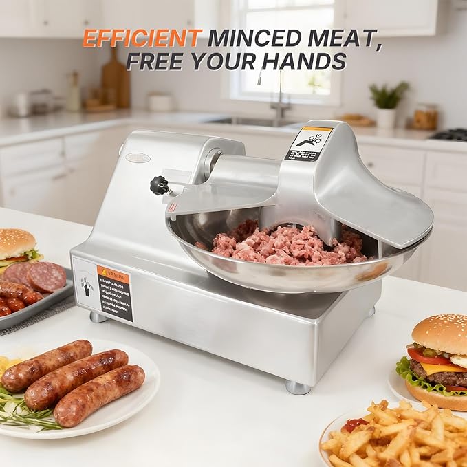 Hakka Commercial 10L Multifunction 18in Meat Bowl Cutter Mixer and Buffalo Chopper Food Processor Heavy Duty Meat Mixing Grindering Chopping Machine