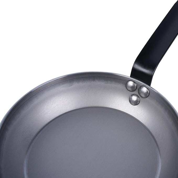 Restaurantware Met Lux 8 Inch Fry Pans, 6 No-Stick Frying Pans - Induction-Ready, Triple-Riveted, Silver Carbon Steel Cooking Skillets, Durable, For Searing, Sauteing, And Browning Food