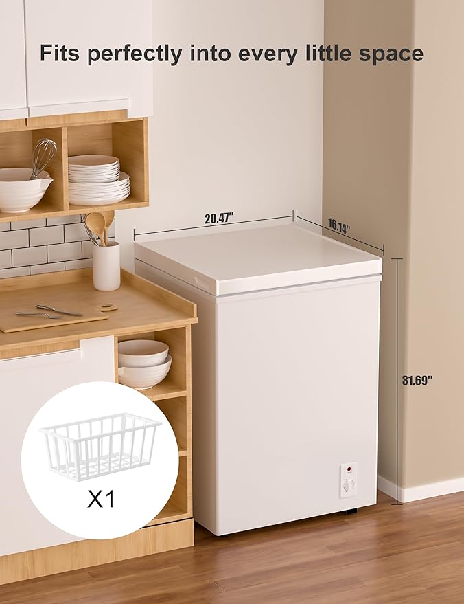 Bodacious Ultra Quiet Deep Freezer - 5.0 Cu Ft Compact Chest Freezer with Fast Freeze Performance, Low Power Consumption, Ideal for Homes, Apartments, Garages, Dorms, Small Shops