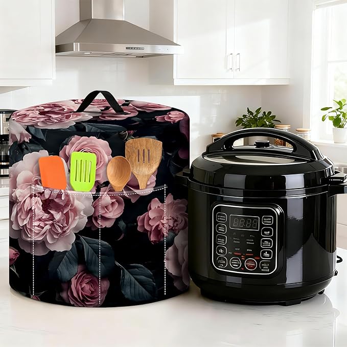 Kitchen Appliance Accessories Dust Cover for 3-6-8 Quart Instant Pot, Pressure Cooker, Air Fryer & Crock Pot,Decorative Appliance Cloth Cover with Top Handle & Storage Pockets (Pink, 6 Quart)
