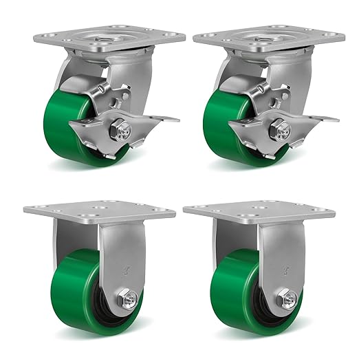 3 Inch Caster Wheels, Heavy Duty Caster with Strong Load-Bearing, Polyurethane Wheel on Steel Hub, Supports 800 lbs Each(2 Brake & 2 Rigid)