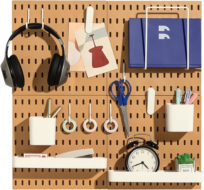 Keepo Pegboard Combination Kit, Pegboards and Accessories Modular Hanging for Wall Organizer, Crafts Organization, Ornaments Display, Nursery Storage, Peg Board (Tan Brown, 22″×22″)