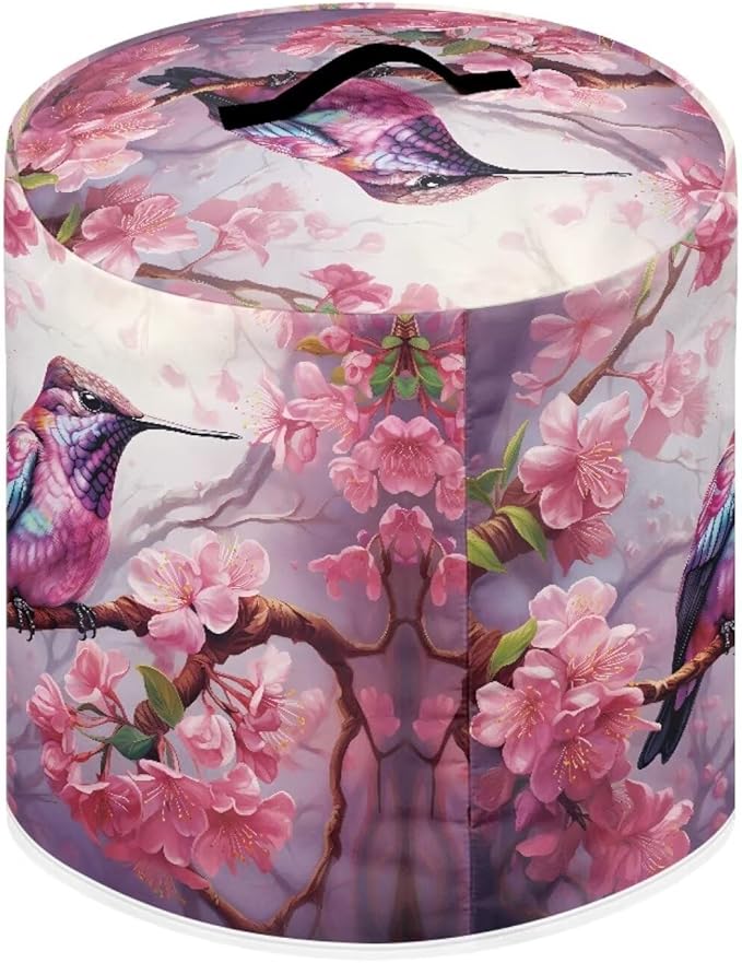 TODIYADDU Sweet Hummingbird Air Fryer Cover for 3 Quart Instant Pots Floral Print Kitchen Appliance Dust Cover with Pocket Lightweight Round Protective Cover for Rice Cooker Coffee Maker
